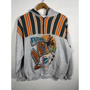 Vintage Miami Dolphins NFL Quarter Zip Hoodie Sweatshirt Mens Gray Striped XL
